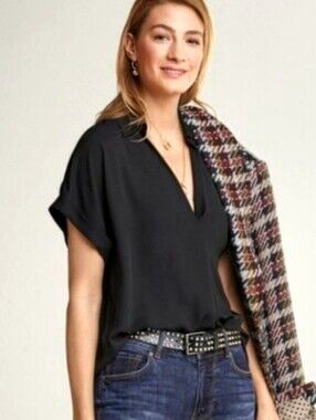 Cabi Replay Black Blouse Roll Sleeve